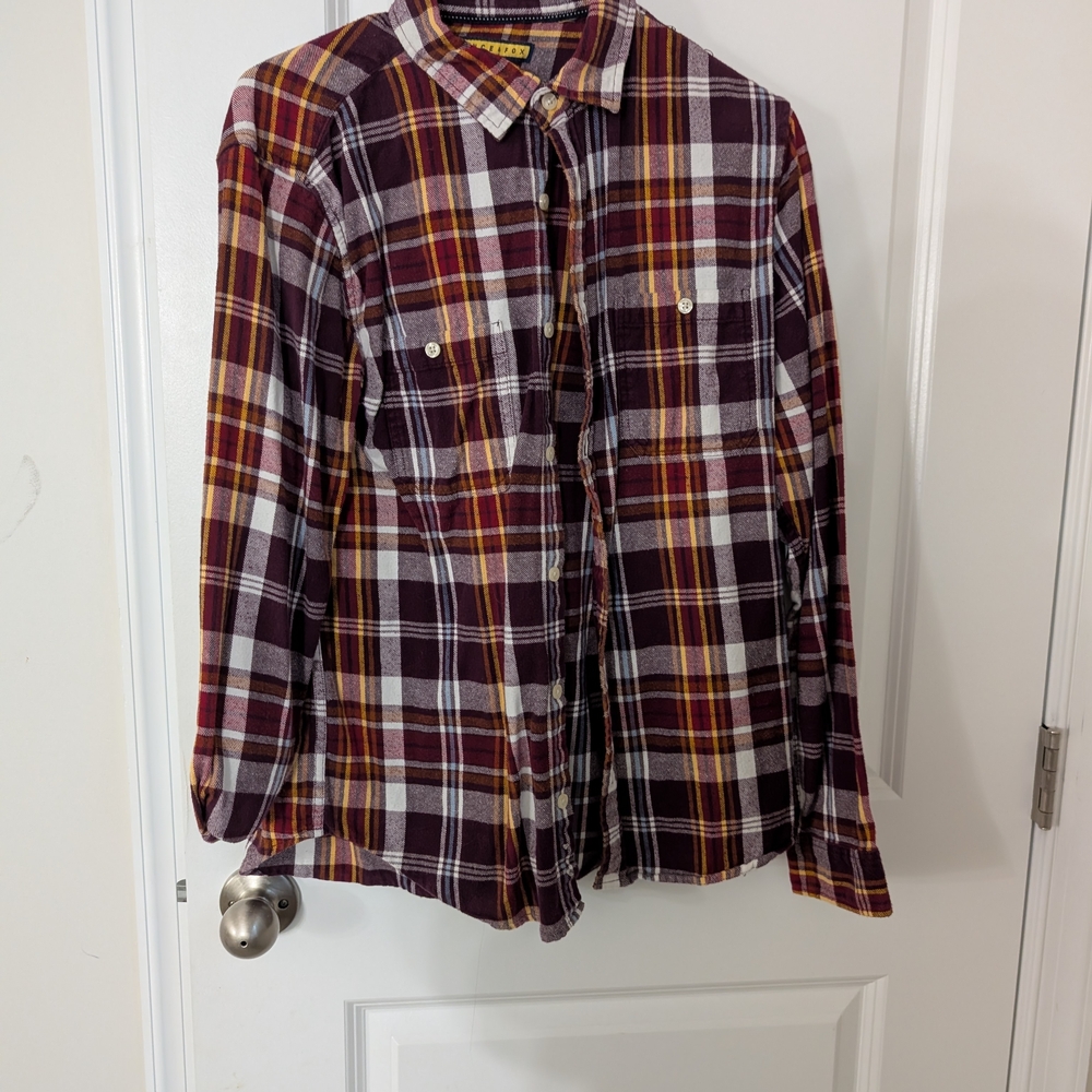 Wrangler Men's Burgundy and White Plaid Shirt